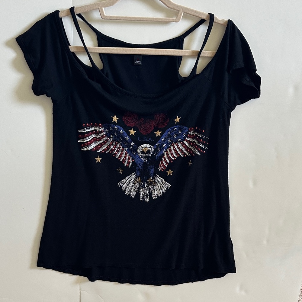 Rock & Republic Black Tee with Eagle Graphic